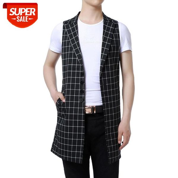 

mens vest fashion long male slim fit waistcoat single breasted turn down collar vest men classic stripes mens vests outerwear #j52b, Black;white