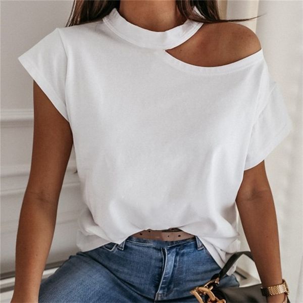 Weiße Frauen Sommer T-shirt Casual V-ausschnitt T-shirt Plus Größe Kurzarm Damen Kleidung T-shirts 210623