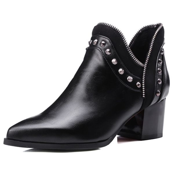 

rivet pointed locomotive small size 32 33 short boots thick heel women's shoes autumn and winter 75-2, White;red