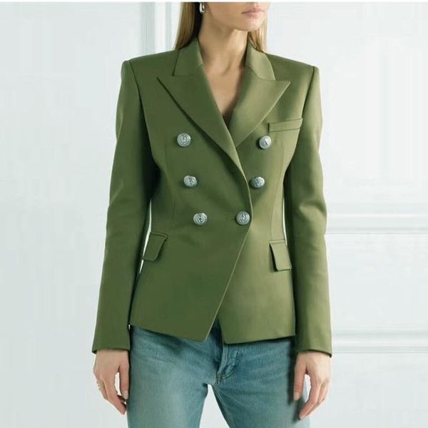 

women's suits & blazers fashion 2021 designer blazer jacket lion metal buttons double breasted outer coat green, White;black