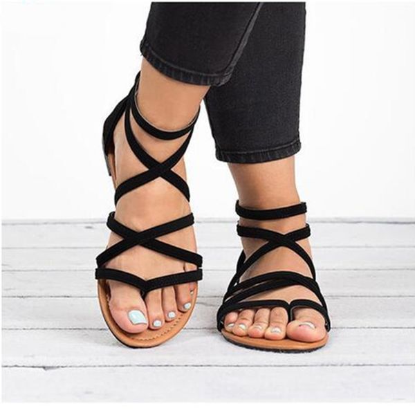 

summer flip flops gladiator sandals shoes beach cross sandal woman slip on flats casual women black brown shoe plus size 34-43
