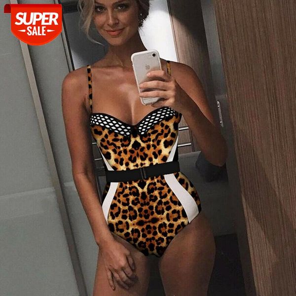 

2019 summer womens leopard print monokini one-piece swimsuits push up padded bra swimwear bathing suit beachwear costume #9f78, White;black
