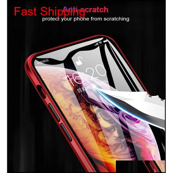 

luxury double side glass 360 magnetic adsorption metal case for iphone 11 pro max 12 mini pro 7 8 plus phone case qylgpz bdejewelry