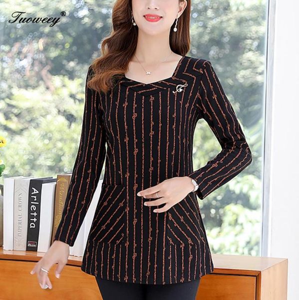 

women's blouses & shirts 5xl women 2021 long sleeve striped shirt o-neck lady office autumn blouse blusas mujer plus size, White