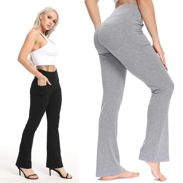 

flared pants for women cotton high waist flare leggings fitness leggings gym indoor sport push up leggins bell-bottom trousers, Black