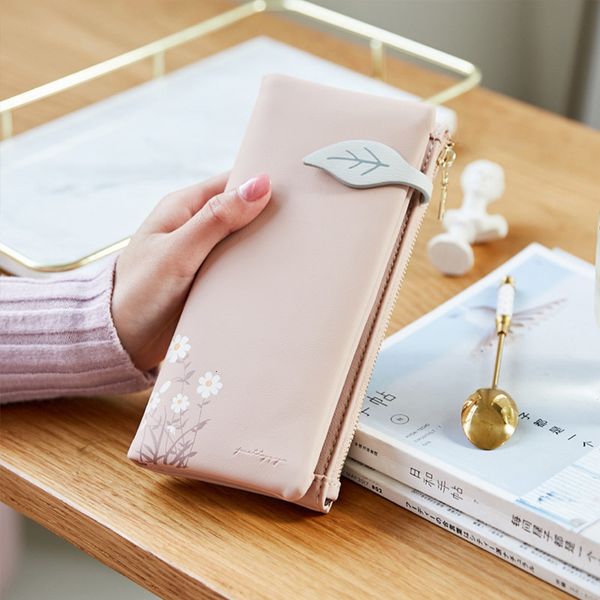 

leaves long fashion wallets hasp rits soft pu leather women wallet cardholder high capacity, Red;black
