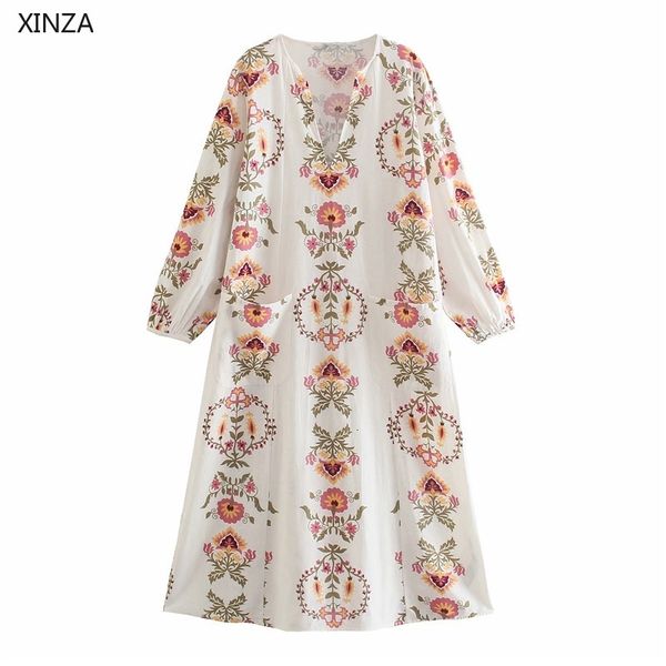 

casual dresses women summer flowers print long puff sleeve v neck elegant office lady patch pockets loose woman ridj, Black;gray