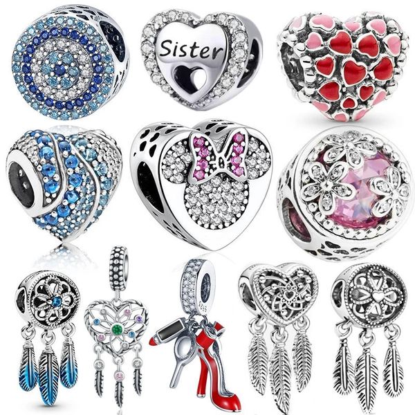 

100% s925 sterling silver shiny blue series beads adapting original pandora charms bracelets diy jewelry for women making black friday, Bronze;silver