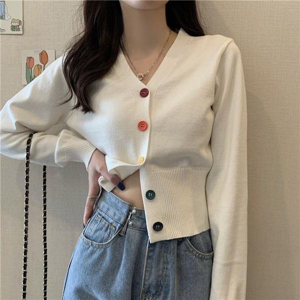 

women's knits & tees 2021women soild v-neck blouse long-sleeved spring autumn thin slim black yellow white xl cardigan coat sweater kni