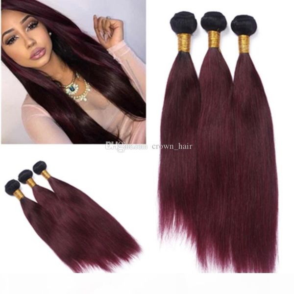 

grade 9a ombre brazilian silky straight human hair extensions two tone 1b 99j burgundy wine red hair weaves weft bundles 4 pcs lot, Black