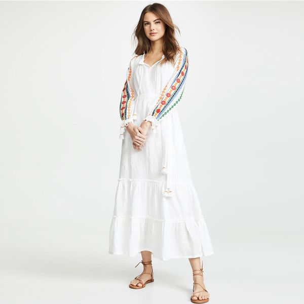 

2021 new spring summer women sleeve boho embroidery dresses loose casual long dress robe beach female vestidos 7uhx, Black;gray