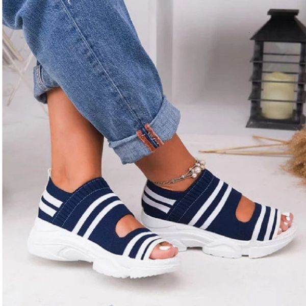 

sandals women's open summer slippers toe-wedges platform ladies knitting shoes light big-size 35-43 zapatos mujer ktrq, Black