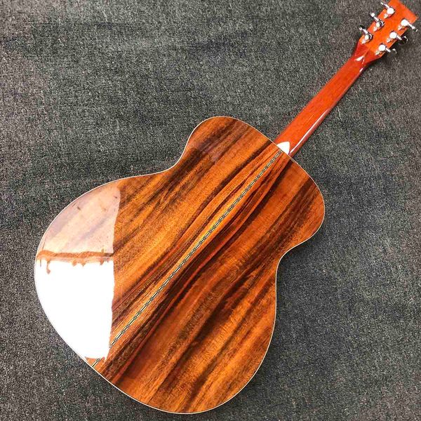 Custom Solid Koa Top OM Shape Acoustic Guitar Guitar Electric Guitar Bringbone Legare la tastiera di palissandro