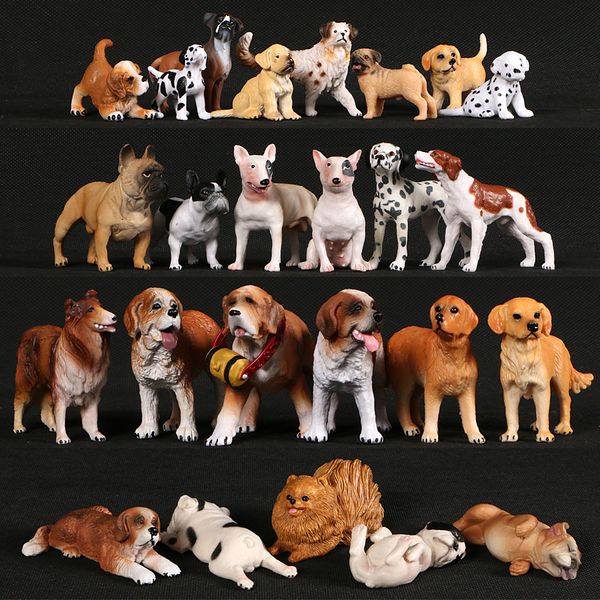 Simulazione Dog Figurine French Boxer Bulldog Golden Retriever Pet Model Action Figures PVC Decorazione domestica Giocattoli educativi per bambini C0220