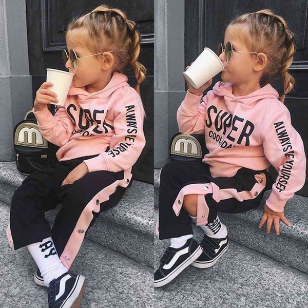 

kids girl 2 piece set clothes autumn warm hoodies tracksuit long sleeve hooded sweatshirt buckle trackpants, White