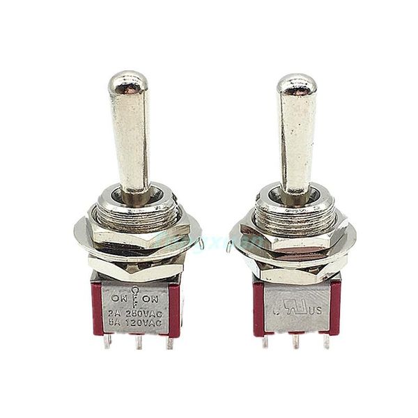 

smart home control 2pcs 12mm dpdt 6pin 2/3position on off on/on maintained mini toggle switch large long handle 3a 250vac/5a 125vac