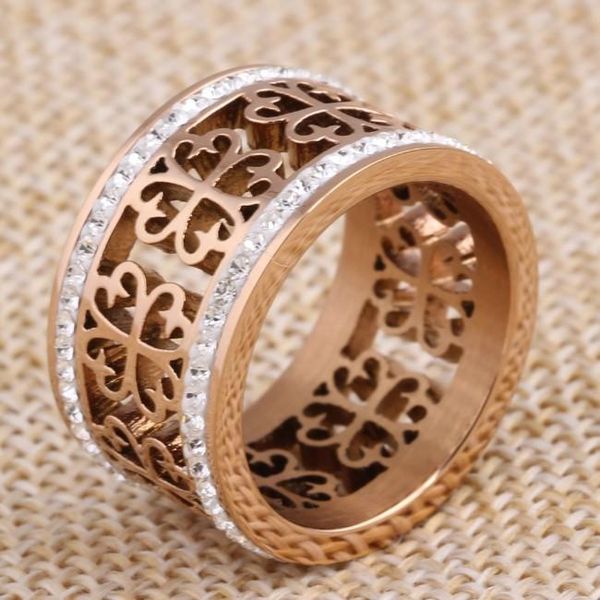 

cluster rings 2021 fashion jewelry with two rows of zircon hollow titanium steel crystal from swarovskis 2 colors fit women, Golden;silver