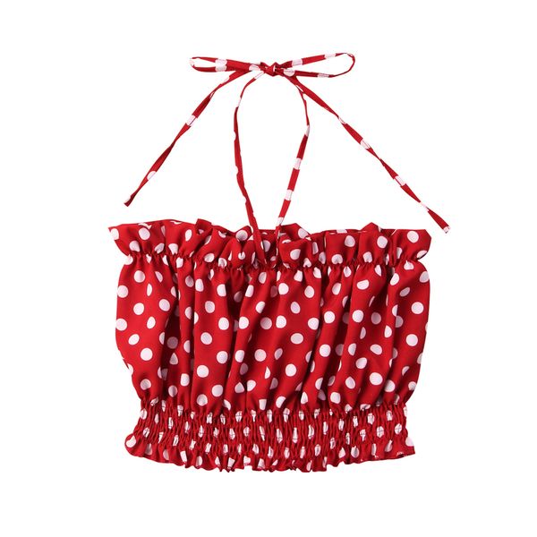 

fashion cute newly women ladies summer sleeveless off shoulder pullover belt ruffles dot red tube, Black;blue