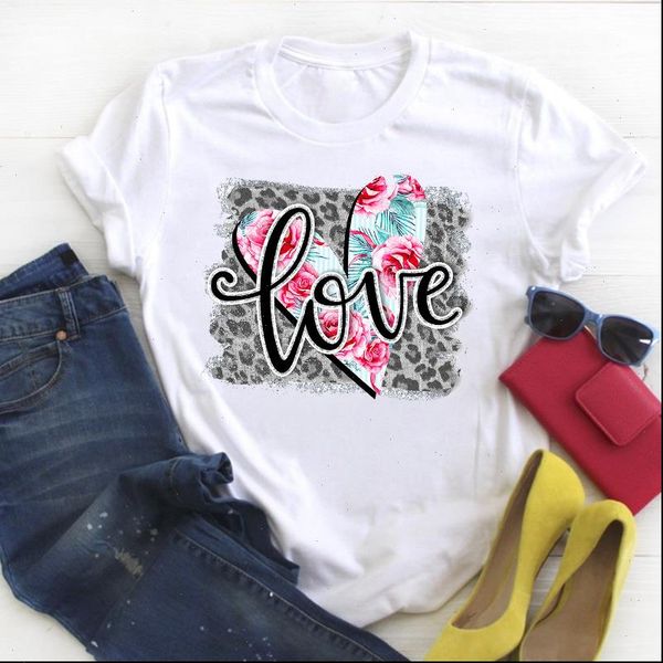 

women love leopard flower sweet valentine print summer female tshirt womens t tee ladies shirt clothes graphic t shirt, White