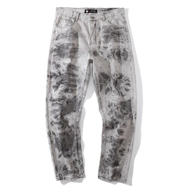 

men's jeans autumn men straight tie dye apricot baggy casual personality trend street skateboarding youth denim trousers, Blue