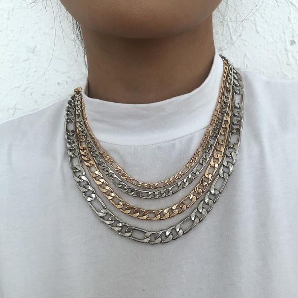 

chokers diezi hip hop punk gold silver color chunky chain necklace for women men couple simple statement jewelry, Golden;silver