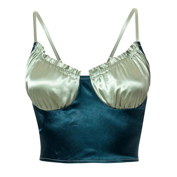 

women's tanks & camis ruched bust spaghetti strap color block frill crop, White
