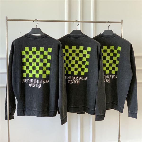 

2021 new men women streetwear checkerboard lattice printing askyurself sweatshirts washed old vintage hoodie loose pullover inside tags w2yi, Black