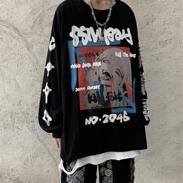 

men's t-shirts hip hop funny japan men casual korean gothic harajuku t shirt loose autumn high street oversized spring cool tshirts, White;black