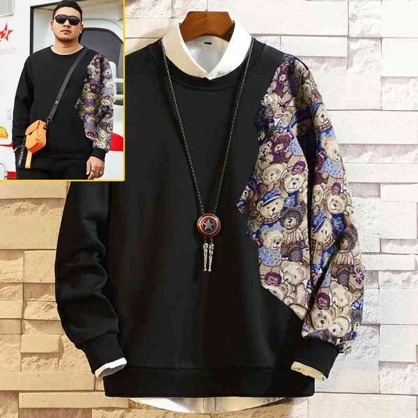 

hoodies autumn large long sleeve fat man's sweater tide ins round neck cartoon pure cotton plus 350kg men's wear, Black