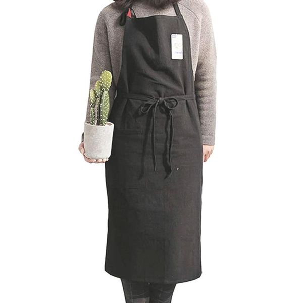 

aprons comfortable cooking baking practical machine washable wear resistant linen kitchen apron men women adjustable strap with pocket
