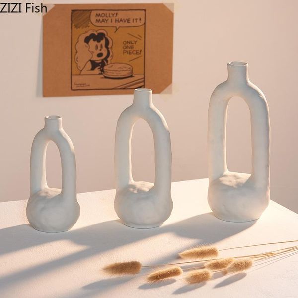 

vases hollow ceramic vase white flower uneven circle handicraft ornaments arrangement accessories tabledecor