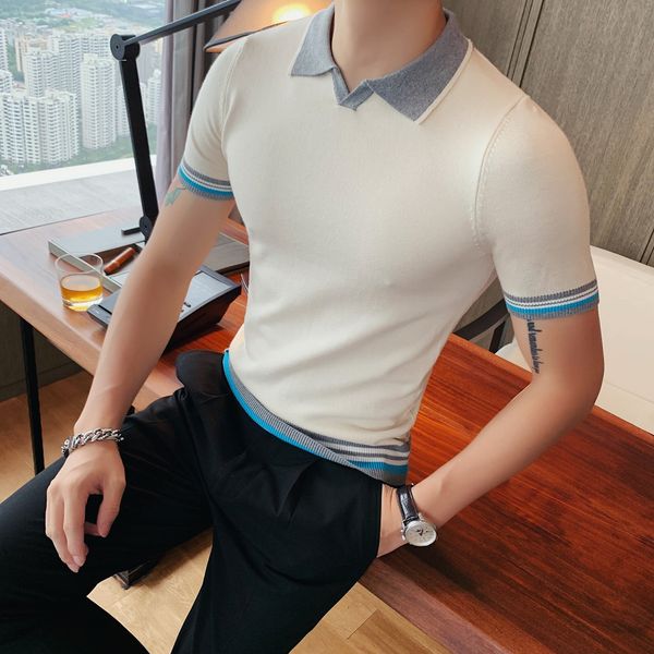 

British 2021 New Style Short Sleeve Sweater Fashion Casual Male Winter Thin Shirts Streetwear Pullovers Pull Homme EFPT, White;black