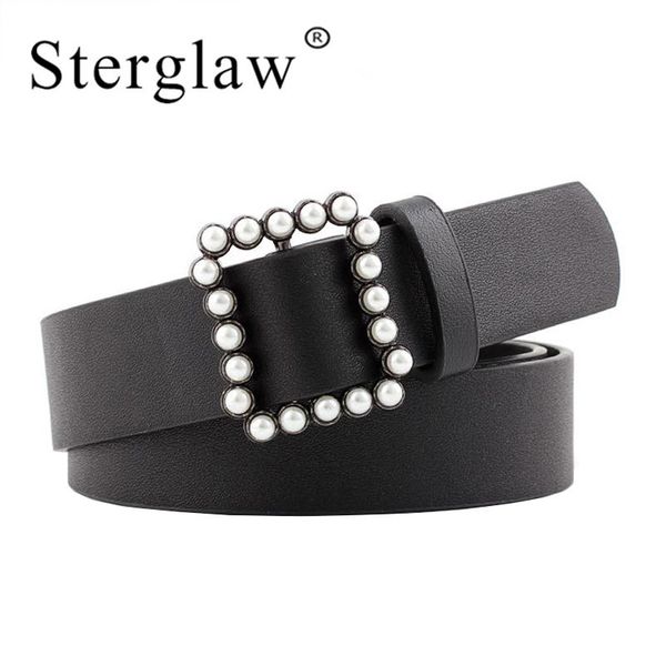 

belts 107x2.8cm 2021 women's belt white pearl wide female metal pin buckle for woman jeans n277, Black;brown