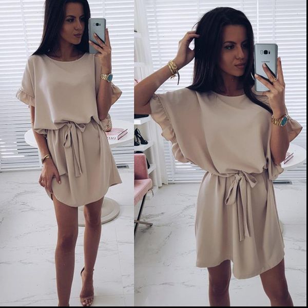 

summer party dress short batwing sleeve o neck dress women fashion sashes mini dresses female dress with belt, Black;gray