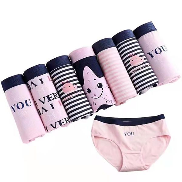 

women's panties 2021 7pcs/lot underwear pure cotton low-waist cartoon comfortable girl cute shorts, Black;pink