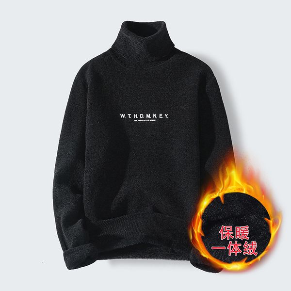

sweater knit men's winter high collar plush thickened cashmere slim fit warm backing, White;black