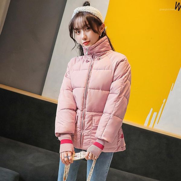 

women's down & parkas 2021 sweet short stand collar parka coat fashion casual winter jacket women stripe cuff, Black