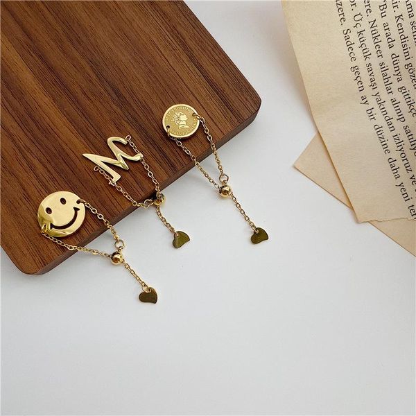 

cluster rings oufei adjustable ring stainless steel heart for women jewelry good luck letter m chain pull adjust open coin, Golden;silver