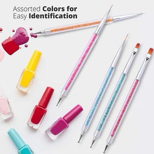

nail brushes 5pcs/set art acrylic uv gel extension builder rhinestone painting brush lines liner pattern drawing pen manicure tool, Yellow