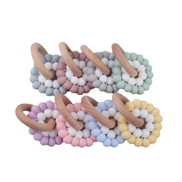 

baby pacifiers natural wooden silicone teething beads infant feeding newborn teeth practice toys ring accessories food grade soother b8384