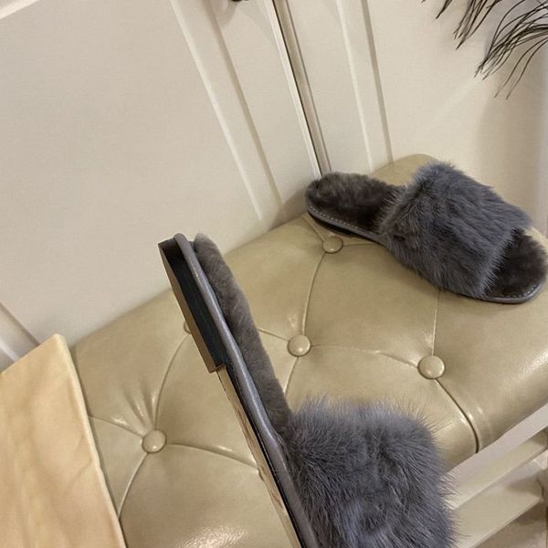 

2021 new mink fur flat women men home slippers print slides indoor slippers with box size 35-45, Black