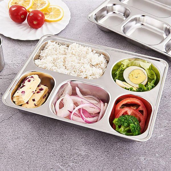 

dishes & plates 2021 stainless steel divided dinner tray lunch container plate for school canteen 3/4/5 section