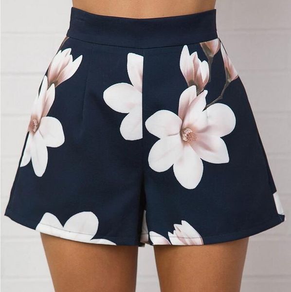 

women's shorts european short femme ete 2021 high waist back zipper printed woman pantalon corto mujer plus size loose pants, White;black