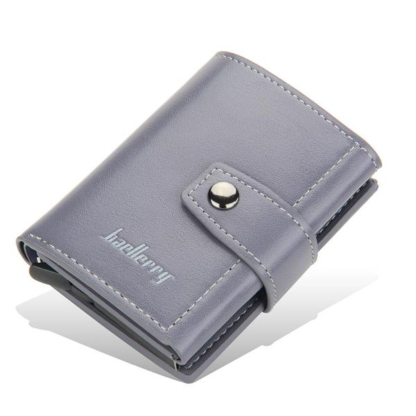 

card holders 2021 business id holder men and women metal rfid vintage aluminium box pu leather wallet note carbon, Brown;gray