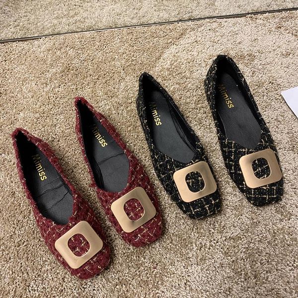 

dress shoes 2021 spring women's fashion casual simple comfortable breathable metal buckle square toe flock lazy, Black