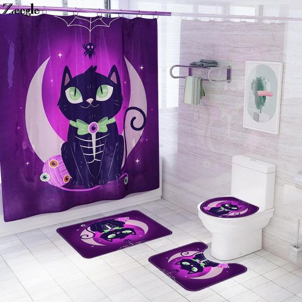 

bath mats halloween cartoon bathroom rug set polyester shower curtain anti-slip carpet mat water absorbing