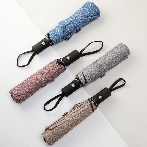 

men business automatic umbrella for men women black glue sunscreen anti-uv umbrella three folding sunny rainy umbrellas