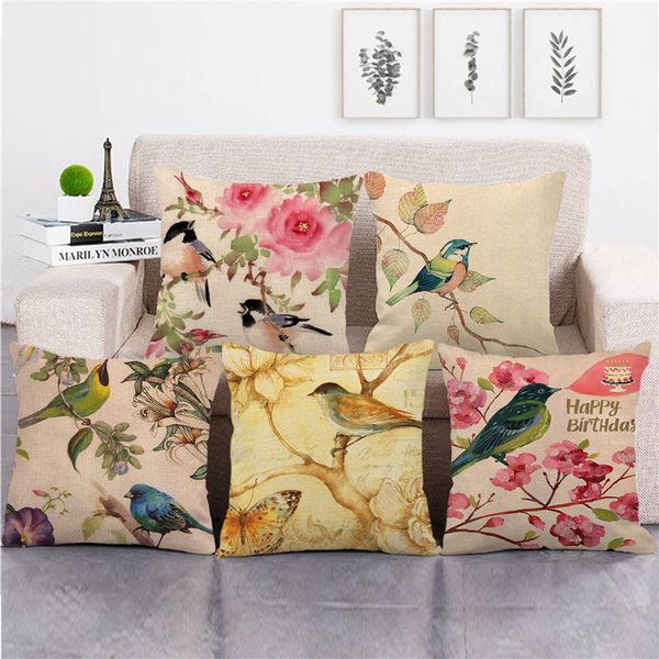 

beautiful flower and bird oil painting throw pillow covers couch cushion cover home