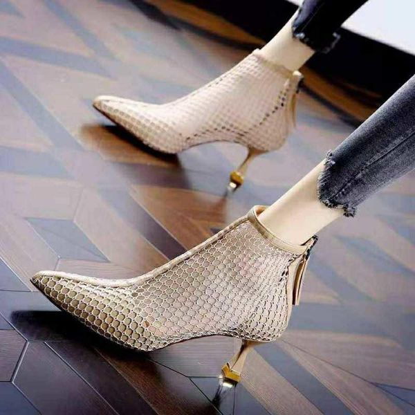 

boots mesh women's 2021 summer zipper cool hollow breathable thin high heels shoes, Black