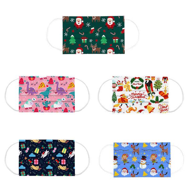 

cute christmas disposable face masks for kids xmas gift 3 layers boys girls white cat nonwoven facemask anti-dust mouth cover party mask
